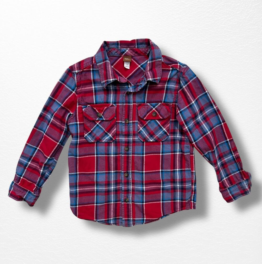 Tea Collection Red and Blue Flannel Shirt, Size 8